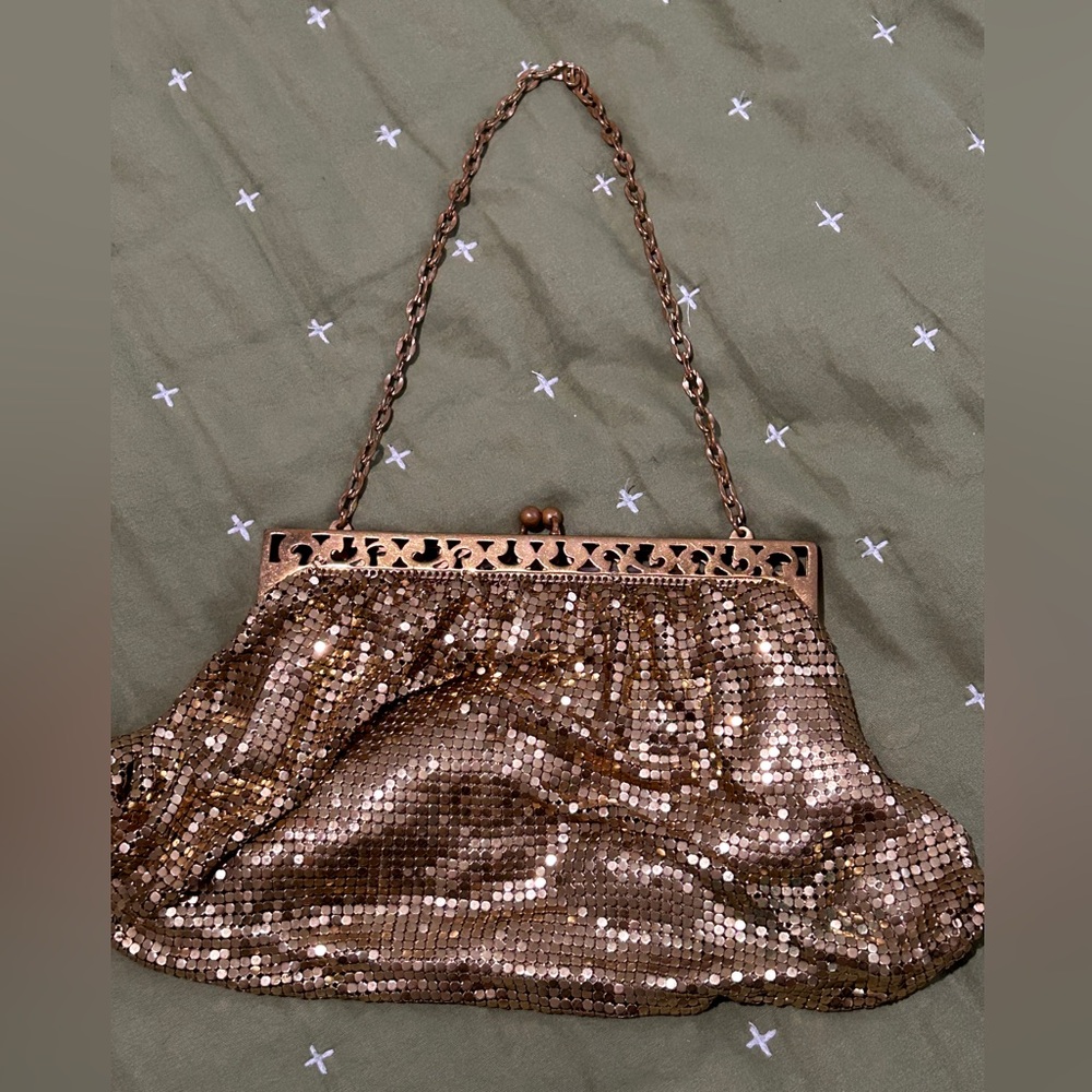 Whiting and Davis Gold mesh metal purse handbag vintage
